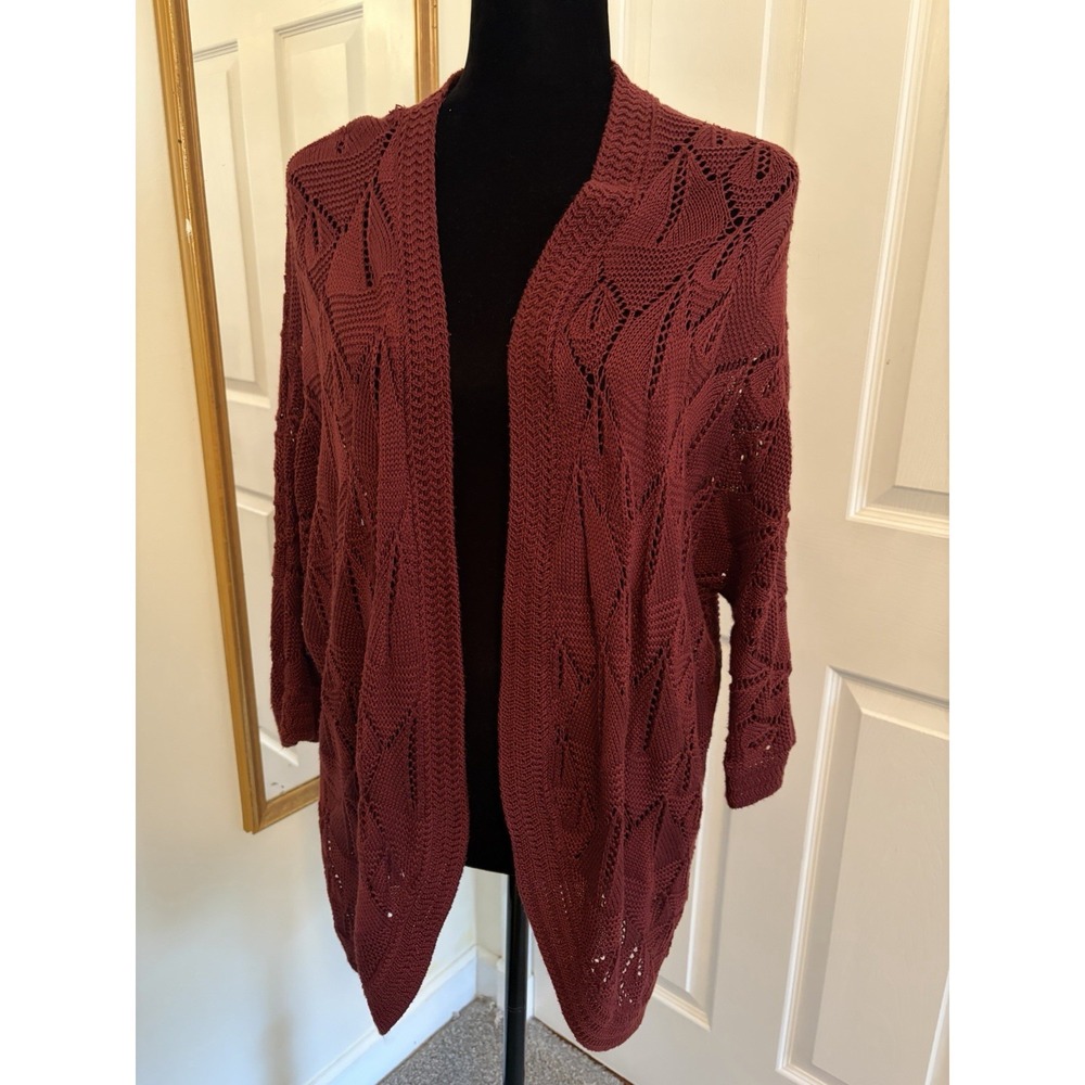 Forever 21 Burgundy Open Front Long Sleeve Sweater Cardigan Size Large Trendy‎